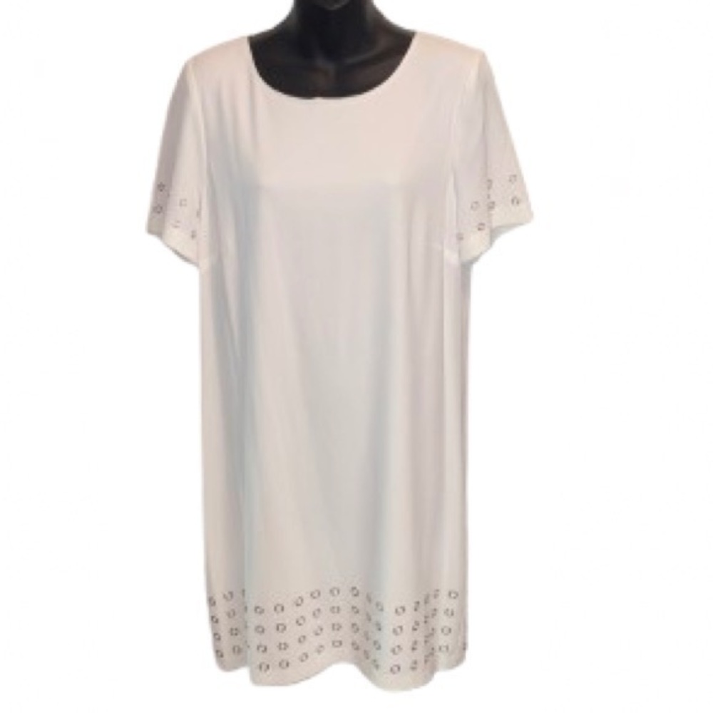 Calvin Klein white Dress with Silver Zipper and silver grommets size 10
